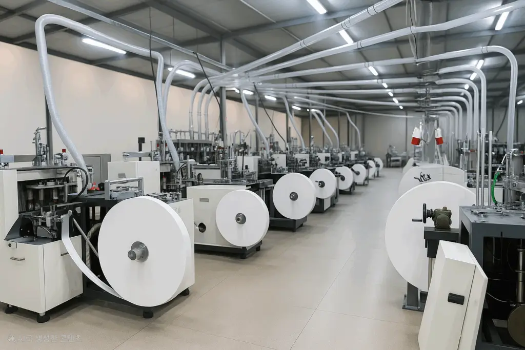 SH-K02 medium speed paper cup forming machine production line installed in factory – Woosung Machinery Co Korea