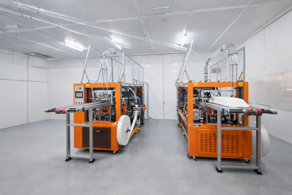 Two sets of SUPER SH-K01 high speed paper cup making machines installed in factory production line – Woosung Machinery Co Korea