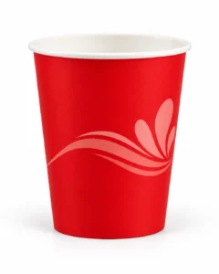 Finished red paper cup produced by a paper cup forming machine